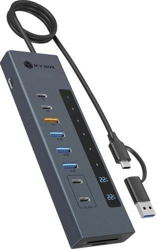 ICY BOX Dockingstation IB-HUB1742CR-C2PD USB-Hub mit 7+2 Ports USB-C PD, USB-A USB 3.2 Gen 2, SDHC, SDXC, SD in Blau und Grau - Bild 1