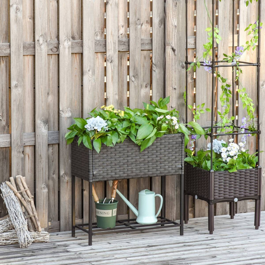 Outsunny Hochbeet aus Polyrattan und Stahl mit Füßen und Ablage in Braun, B/H/T: 70 x 72 x 30 cm - Bild 4
