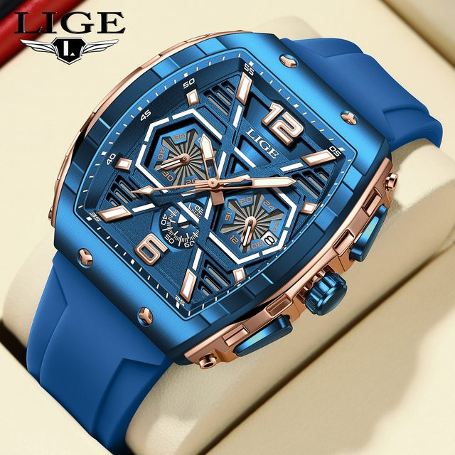 LIGE Armbanduhr, Quarz, Digitaluhr, Silikon, Blau, Herren - Bild 1