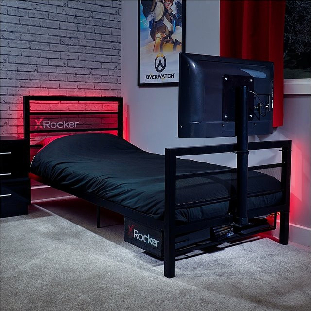 XROCKER Basecamp Gaming Metallbett für Kinder und Teenager mit TV-Halterung, Schwarz - Bild 1