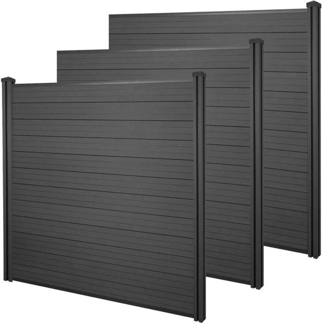 MCW WPC-Sichtschutz Savoie Windschutz Zaun mit WPC-Pfosten, 3er Set, Anthrazit, Gesamtlänge: 5,7 m - Bild 1