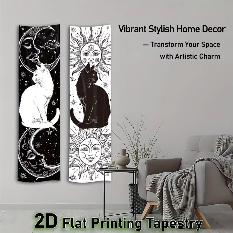 VIKAMA Wandteppich mit dunklem Sonnen- und Mondmotiv als mystisches Wandbild im Boho-Stil - Bild 4