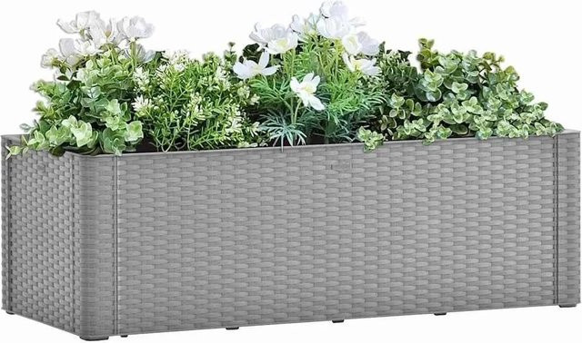 Furnicato Garten-Hochbeet mit Selbstbewässerungssystem in Grau mit Rattan-Optik, B/T/H: 100 x 43 x 33 cm - Bild 1