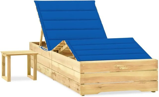 vidaXL Garten-Sonnenliege aus imprägniertem Kiefernholz mit Tisch und wetterfester Auflage in Blau oder Grün - Bild 1