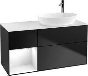 V&B Waschtischunterschrank Finion mit Wandbeleuchtung, Breite: 120 cm, Farbe: Weiß und Schwarz lackiert - Bild 1