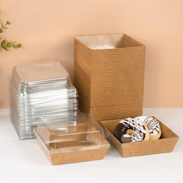 5er Set Einweg Papierboxen mit transparentem Deckel für Sandwich, Dessert und Gebäck in Weiß - Bild 1