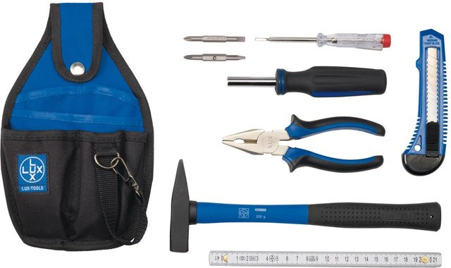 LUX-TOOLS 7-teiliges Werkzeugset in Blau mit Zangen, Messer, Schraubendrehern, Hammer und Maßband - Bild 1
