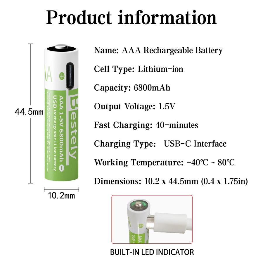BaKKiter AAA Lithium-Ionen Akku 1,5V mit 6800mAh und USB-C Anschluss - Bild 2