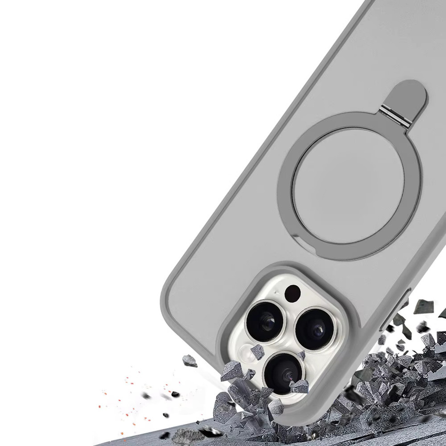 Durchscheinende iPhone 15 Pro Max Handyhülle mit Klapphalterung, kabellosem Laden und Objektivschutz in Beige oder Purple - Bild 3