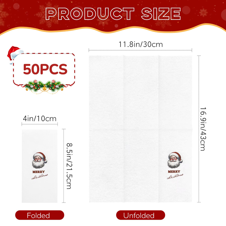 JINYUDOME Weihnachtspapierservietten in Weiß mit Weihnachtsmann- und Weihnachtsbaum-Design in Leinenoptik - Bild 2