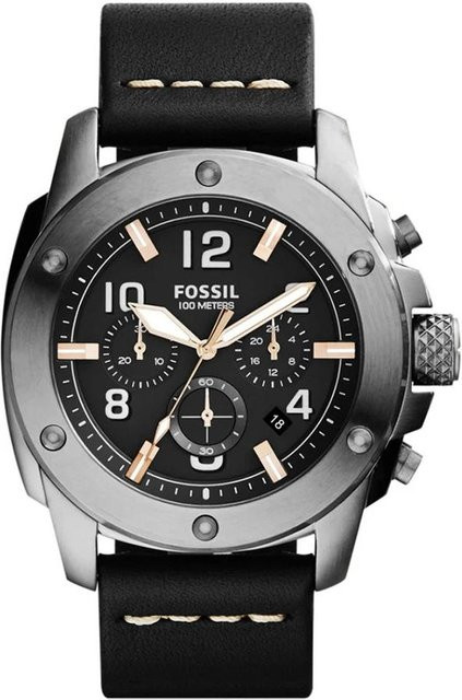 Fossil Armbanduhr, Quarz, Edelstahlgehäuse, Leder, Grau, Herren - Bild 1