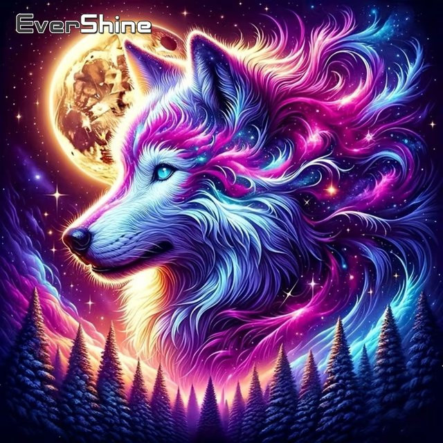 EverShine Diamant-Mosaik Wolf Tierbild mit Strass DIY Rund Diamantmalerei in Multicolour - Bild 1