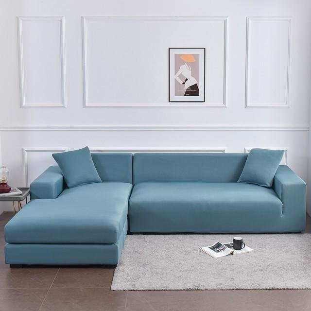 Wasserdichter Ecksofa-Bezug von Yiran Furniture aus elastischer Milchseide für L-förmige Sofas, 3-Sitzer, Blau, Breite: 190-230 cm - Bild 1