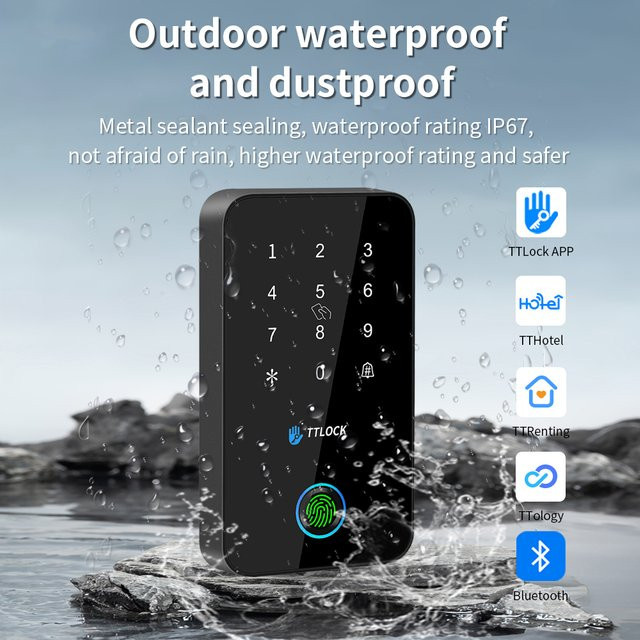 LUCKING DOOR MJ03F RFID Access Control System mit NFC Tastatur, Fingerabdruck, Passwort und Bluetooth Unterstützung für Outdoor-Einsatz in Schwarz und Silber - Bild 1