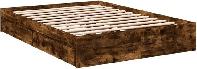vidaXL Bettgestell mit Schubladen in Räuchereiche, modern, braun, B/T/H: 140 x 200 x 28 cm - Bild 1