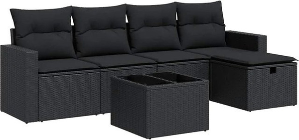 vidaXL 6-teilige Garten-Sofagarnitur aus Poly-Rattan in Schwarz mit UV-beständigen Kissen und pulverbeschichtetem Stahlgestell