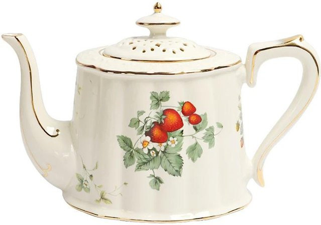 Yiran Furniture Keramik Trinkgeschirr Set in Weiß mit floralem Insektenmuster inklusive Teekanne, Tassen, Untertassen, Desserttellern und Löffeln - Bild 1
