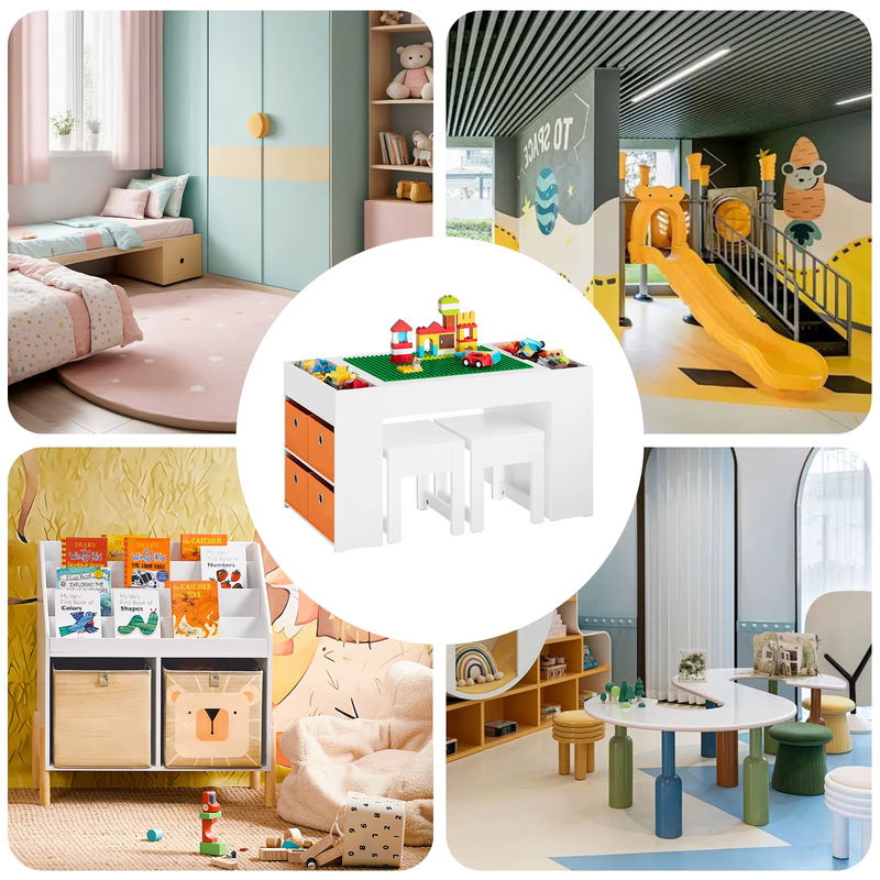 SoBuy Kindertisch mit 2 Stühlen KMB75-W Kindersitzgruppe mit Stauraum in Weiß B/T/H: 87 x 50 x 50 cm - Bild 2
