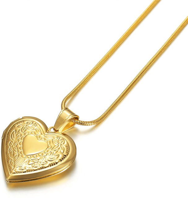 MAGIC ZONE Anhänger Halskette, Herz Foto Medaillon, Edelstahl, Gold, Unisex - Bild 1