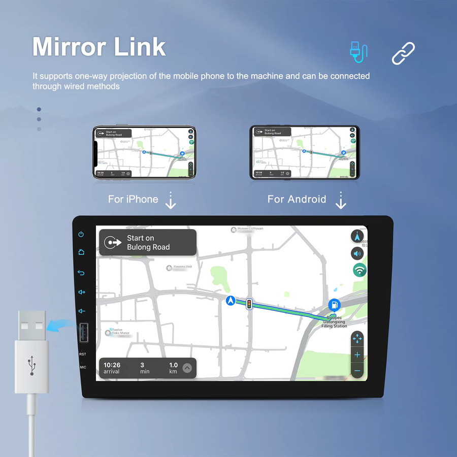 Podofo 1Din Fahrzeug-Stereoradio mit 9-Zoll-Touchscreen, Carplay, Android Auto, Bluetooth und USB in Schwarz - Bild 3