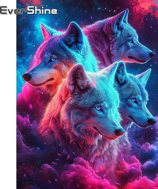 Evershine Diamantstickerei Wolf Bild als Strass Malerei Set mit Mosaik Steinen in Multicolour, B/H: 30 x 30 cm - Bild 1