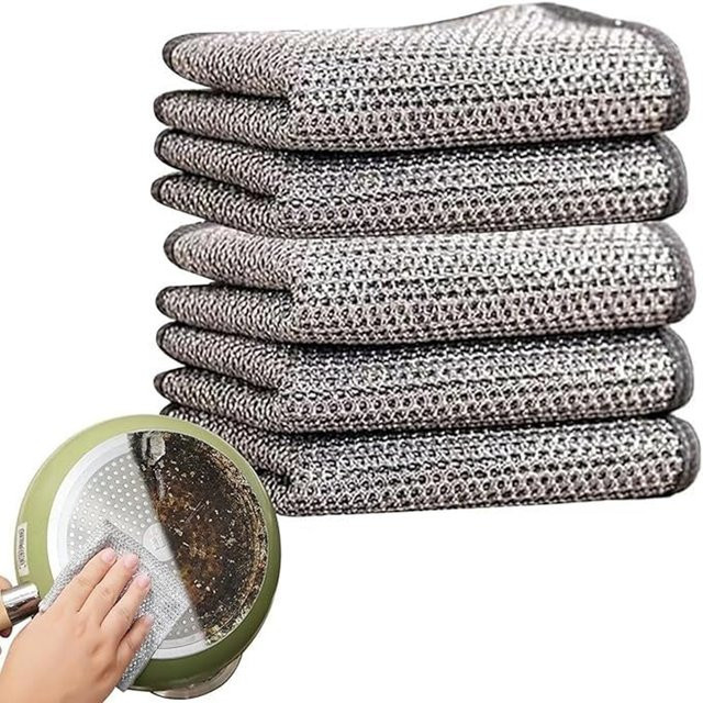 Wiederverwendbares Mikrofaser-Geschirrtuch als Mehrzweck-Drahtreinigungstuch für die Küche, kratzfestes Reinigungstuch und Schrubber, B/T/H: 20 x 20 x 0 cm - Bild 1