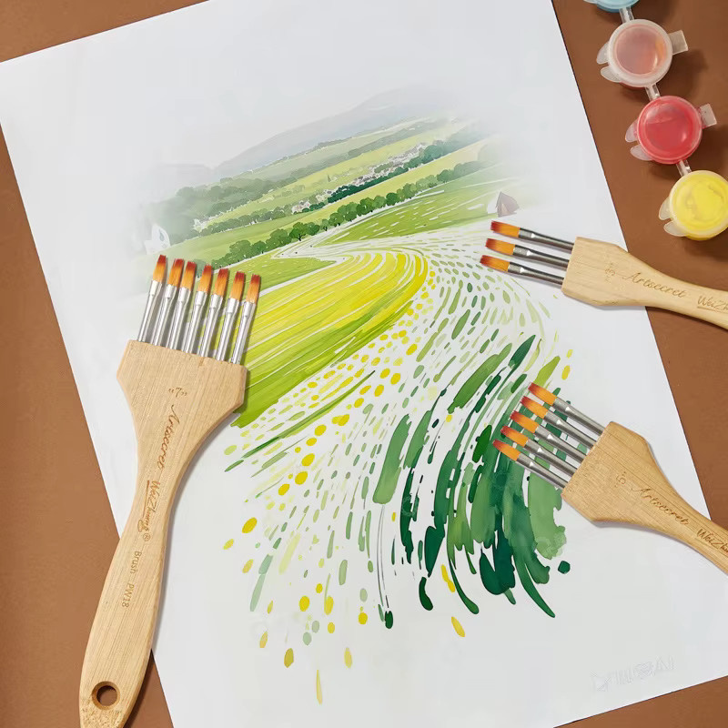 Multifunktionaler Mehrzahnbürsten-Pinsel von jowoart für Aquarell, Acryl und Gouache mit Holzgriff in Mehrfarben - Bild 4