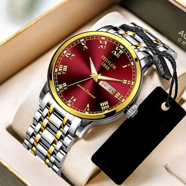 YIRAN Jewelry Digitaluhr, Quarz, Edelstahl, Herren, Gold, Rot - Bild 1