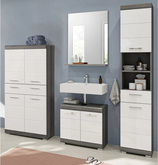 Inn.Furn Badmöbel-Set Shawn in Weiß Hochglanz und Grau, 4-teilig, modern - Bild 1