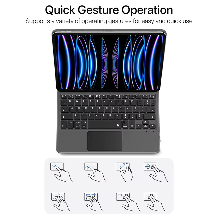 CASEPOKE Magische Bluetooth Tastaturhülle für iPad Air 4 5 und iPad Pro 11 und 12,9 Zoll, magnetisch mit Hintergrundbeleuchtung, Farbe: Schwarz - Bild 2