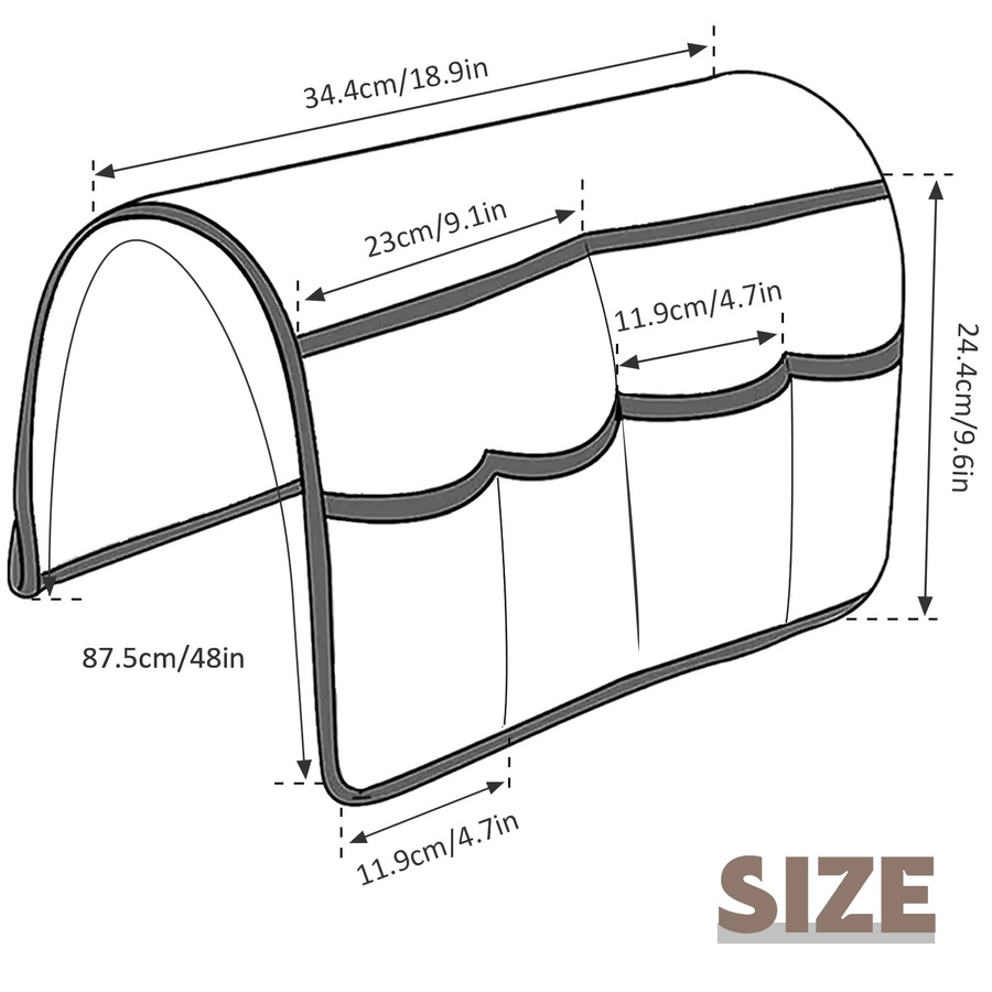 Willstar Sofa-Armlehnen-Organizer in Grau mit 6 Taschen, rutschfeste Aufbewahrungstasche für Sofa und Sessel zur Aufbewahrung von Fernbedienung und Mobiltelefon - Bild 3