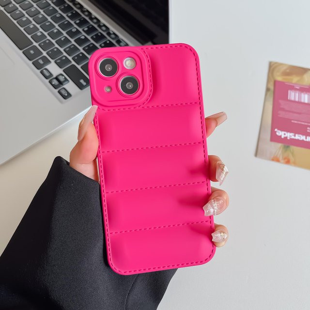 Stoßfeste Daunenjacke Handyhülle für Apple iPhone 17 16 15 14 13 12 11 Pro Max Plus XR XS X in Pink - Bild 1