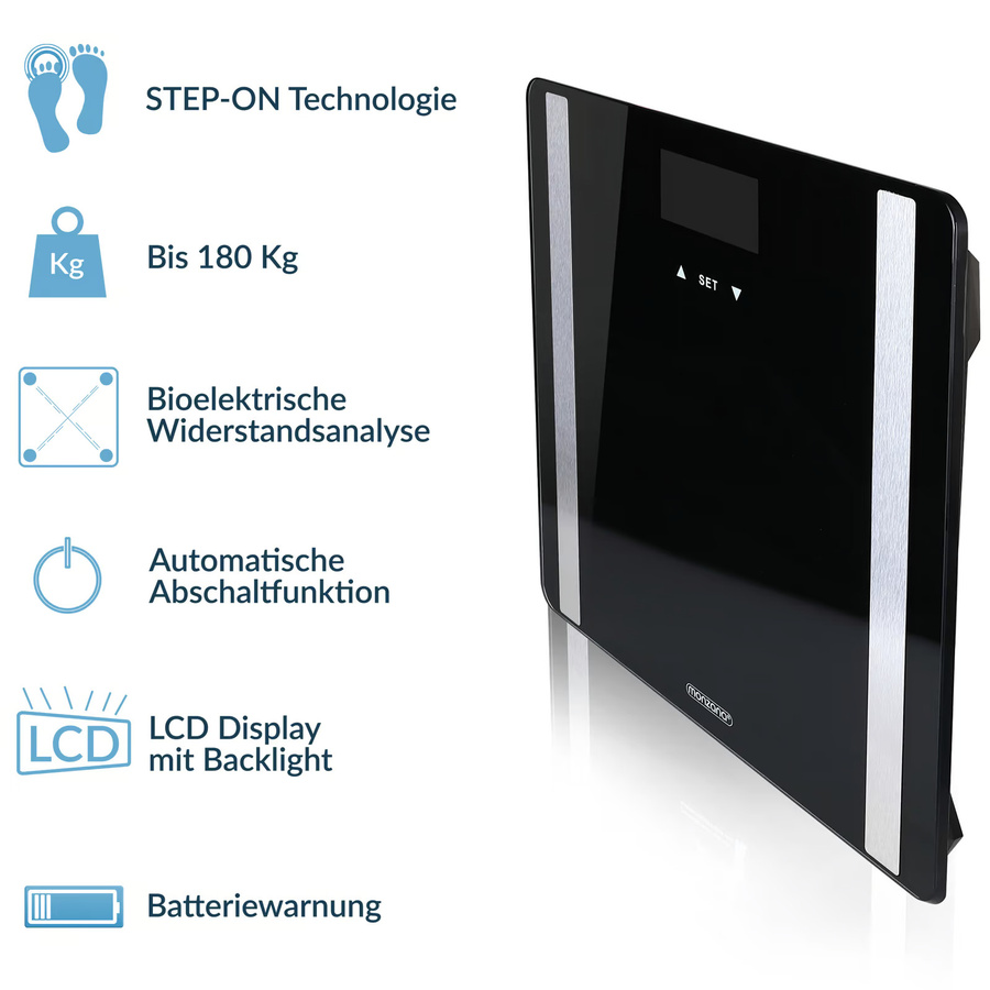 MONZANA Digitale Personenwaage mit BIA-Sensorsystem in Schwarz - Bild 2