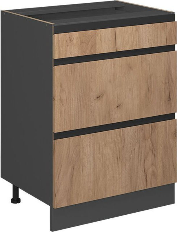 Küchenunterschrank Vicco R-Line in Eiche Natur mit 3 Schubladen, Breite: 60 cm, Höhe: 81,6 cm, Tiefe: 46 cm - Bild 1
