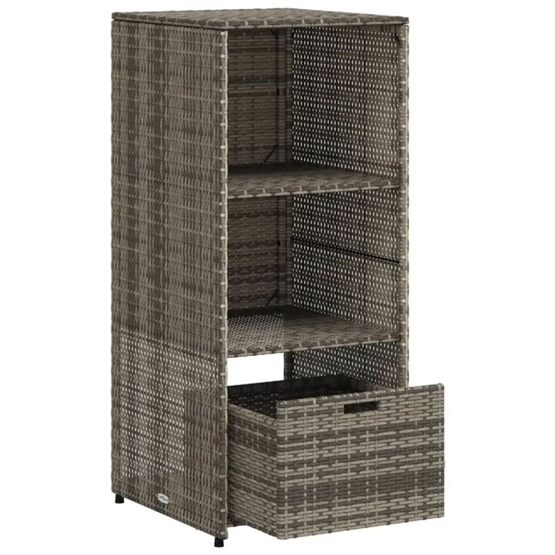 vidaXL Gartenschrank aus Poly-Rattan und pulverbeschichtetem Stahl in Grau mit Türen und Schubladen, B/T/H: 50 x 55 x 115 cm - Bild 4