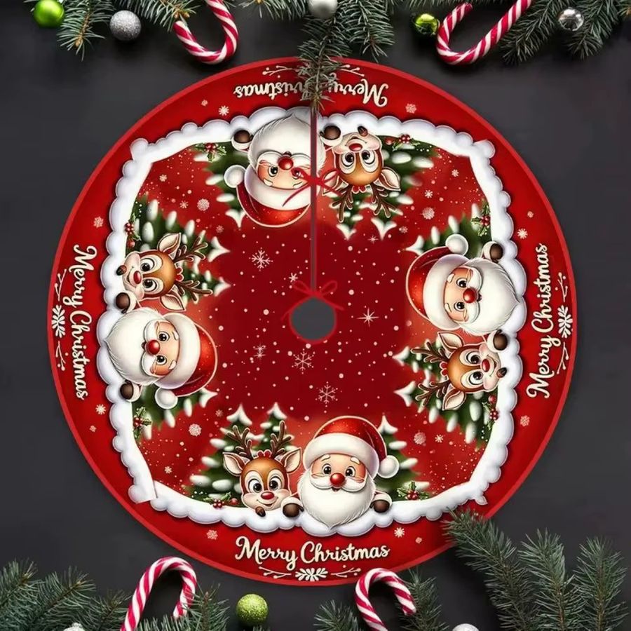 VIKAMA Weihnachtsbaumrock mit Weihnachtsmann- und Rentier-Motiv in Rot - Bild 3