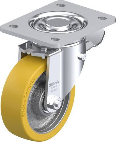 Blickle Lenkrolle LH-GTH 125K-3-ST mit Feststeller, Rad-Durchmesser: 125 mm, Tragfähigkeit: 550 kg, Farbe: Silber/Gelb/Braun - Bild 1