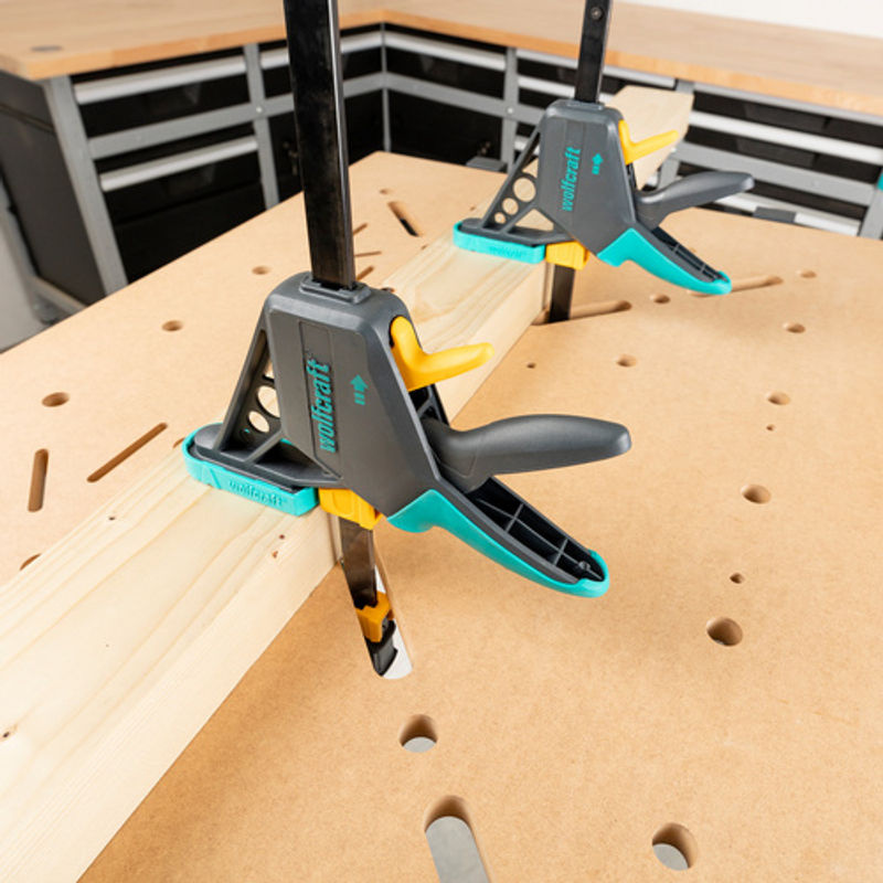 Wolfcraft EHZ Einhandzwinge PRO100/450mm mit Kunststoff-Elementen in Schwarz, Gelb und Türkis - Bild 3