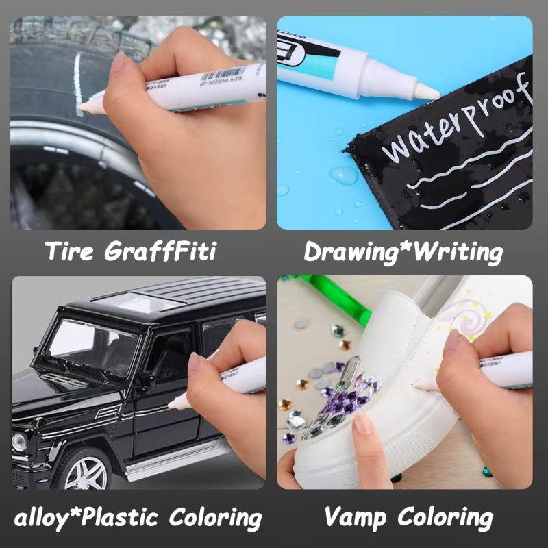 Weiße Permanentmarker Set mit Strichstärken 0,7 mm, 1,0 mm und 2,5 mm für Holz, Kunststoff, Leder, Glas, Stein und Metall - Bild 6