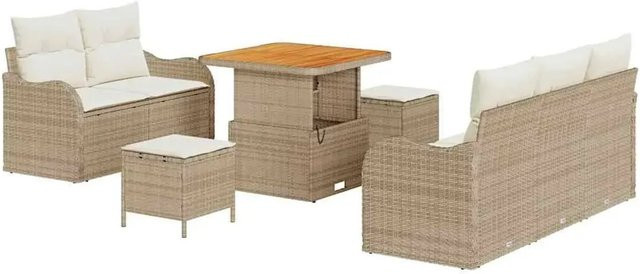 vidaXL Garten-Sofa-Set 8-teilig aus Poly Rattan und Stahl in Beige-creme mit Polsterung und Tisch - Bild 1