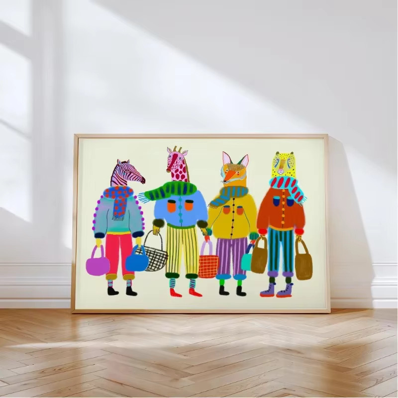 Potdemiel Leinwandkunst für das Kinderzimmer mit bunten Dschungel-Tieren wie Gepard, Tiger und Leopard in Multicolor - Bild 2