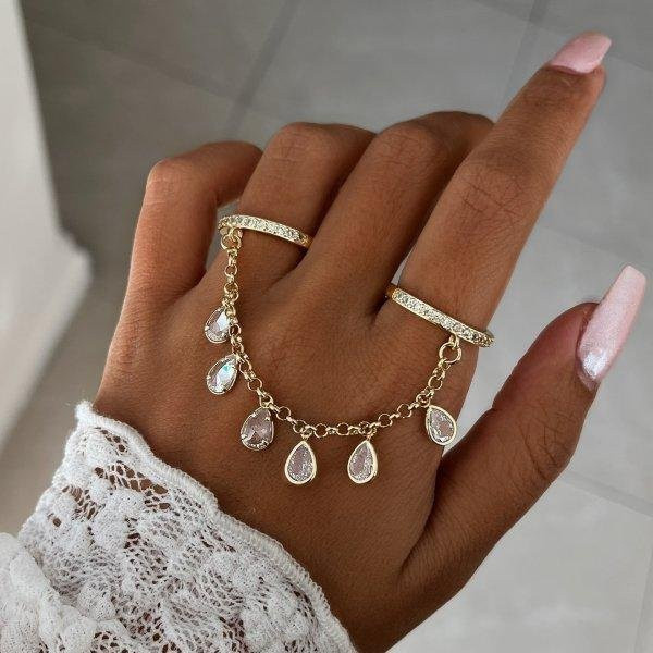 Fingerring-Armbänder, Kupfer, Gold, Zirkonia, Kristall, Damen - Bild 1
