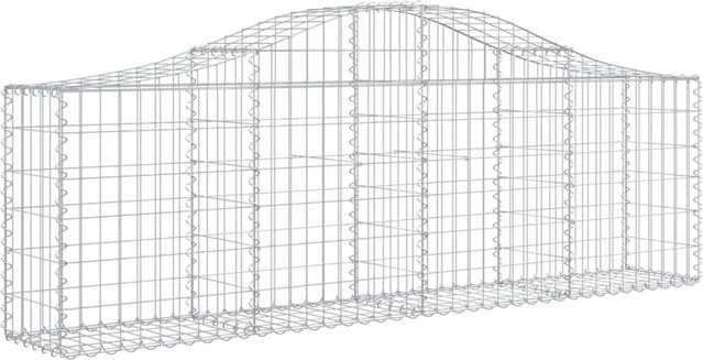 vidaXL Gabionen mit Hochbogen Set aus 7 Stück, Farbe Silber, Material verzinktes Eisen, B/T/H: 200 x 30 x 60/80 cm - Bild 1