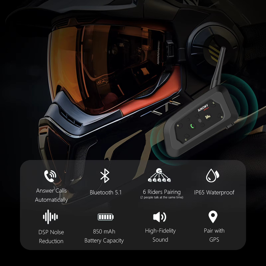 XiNOWY V6C PRO Bluetooth Intercom-Headset für Schiedsrichter mit Vollduplex-Funktion, Schwarz, On-Ear - Bild 2
