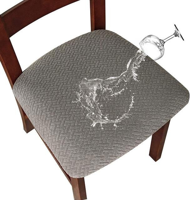 Lellen Jacquard-Stuhlbezug in Karo-Optik, elastischer Stretch-Schonbezug für Esszimmerstühle, Blau-Grau - Bild 1