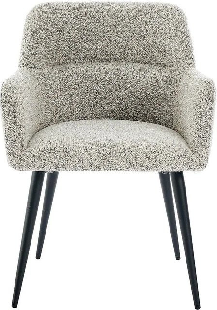 Vente-unique Stuhl Heka in Creme mit Armlehnen aus Bouclé-Tweed-Stoff und Metallgestell, Breite: 59,5 cm - Bild 1