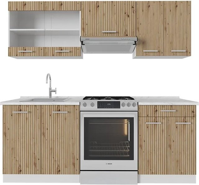 Vicco R-Line Küchenzeile Artisan Eiche und Weiß mit Marmor-Optik, Breite: 200 cm - Bild 1