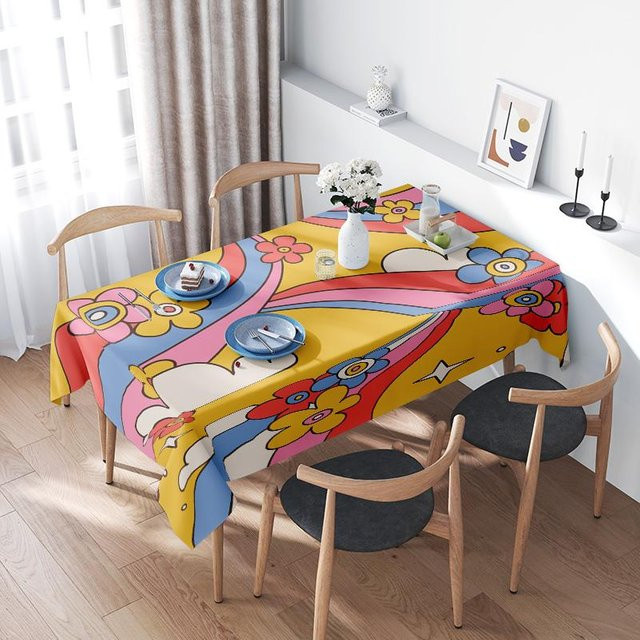 JINGYUE Pet Tischdecken-Set mit abstraktem Blumendesign, wasserabweisend, bunt, B/B: 160 x 240 cm - Bild 1
