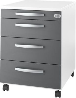 Schäfer Shop Select Rollcontainer LOGIN mit 3 Schubladen, 1 Utensilienauszug und Zentralverriegelung, weiß/graphit, B: 43,2 cm, T: 58,0 cm, H: 59,5 cm - Bild 1