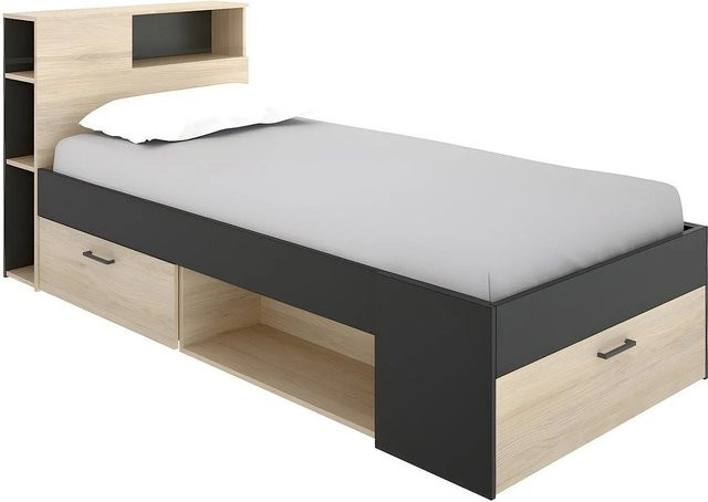 Vente-unique Bettrahmen Leandre in Anthrazitgrau und Naturfarben Hell, B/T/H: 90 x 190/200 cm - Bild 1